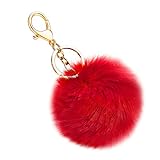 Soleebee Suave Llavero de Piel de Conejo Artificial Bola de la Felpa Llavero Lindo Pom Pom Bolsa Encanto para Las Mujeres Niñas (Rojo)