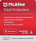 McAfee Total Protection 2023 | Exclusivo en Amazon | 3 Dispositivos | 12 Meses + 3 | Software de seguridad en Internet con antivirus | VPN ilimitada | Descargar Código