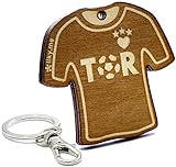 LIKY® Fútbol Tor Camiseta - Llavero Original de Madera Grabado Regalo para día del Padre Mujer Hombre cumpleaños pasatiempo Colgante Bolso Mochila